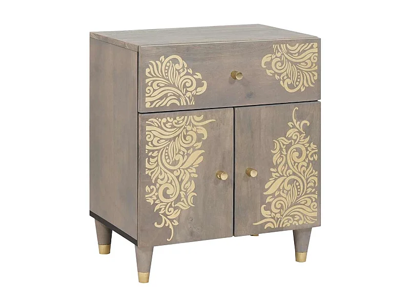 Mesilla de noche Gris 50 x 33 x 60 cm madera maciza de mango