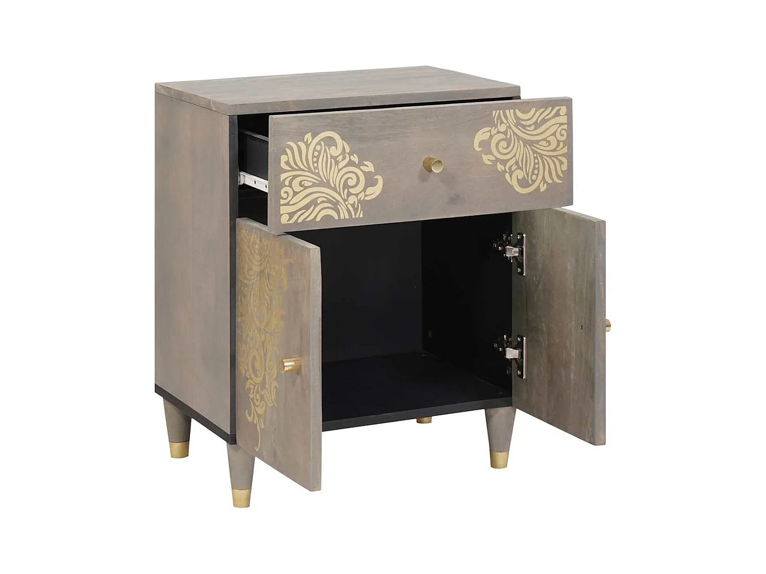 Mesilla de noche Gris 50 x 33 x 60 cm madera maciza de mango