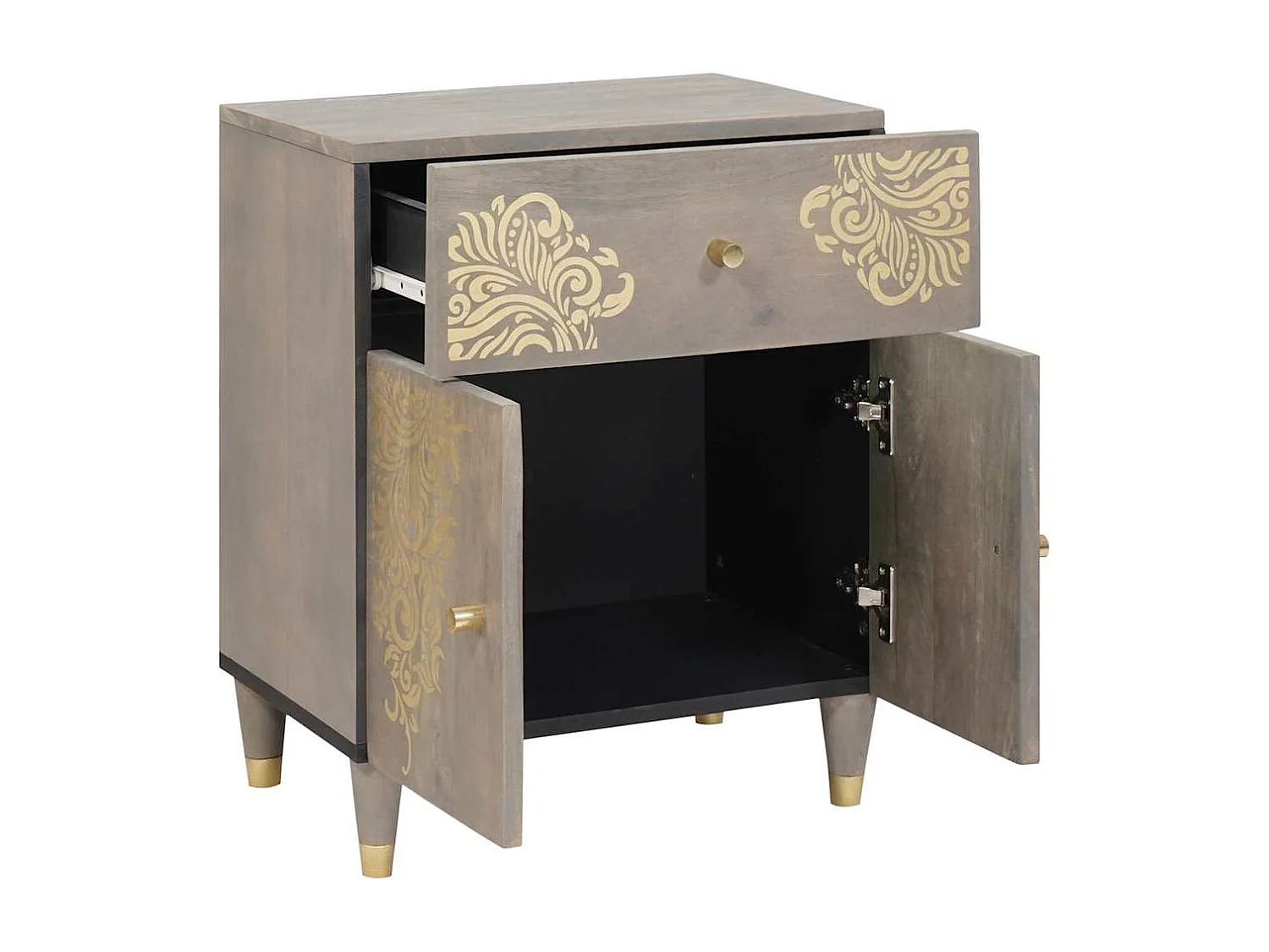 Cabinet de chevet Gris 50 x 33 x 60 cm bois de manguier massif