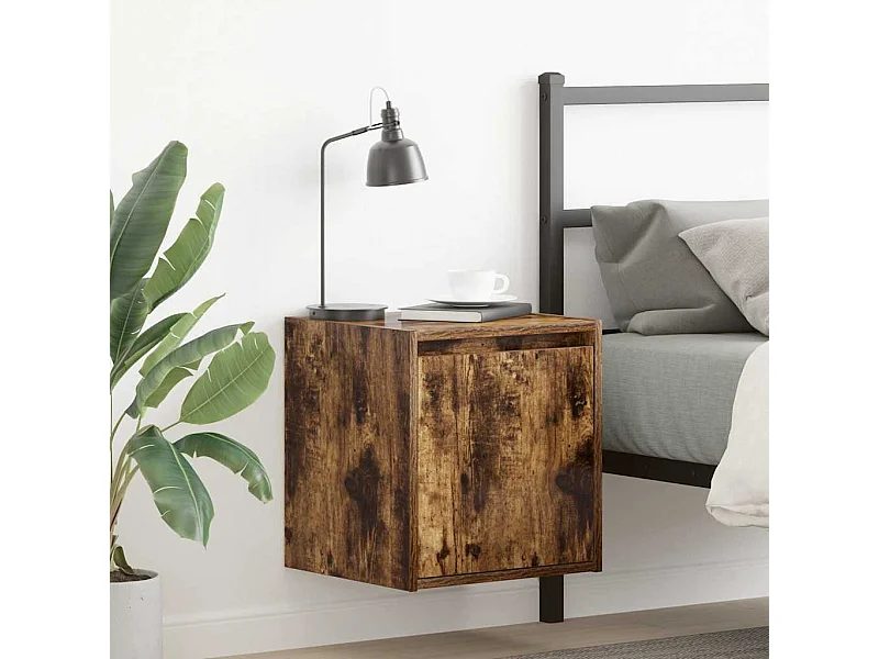 Mesitas de noche de pared 2 uds roble ahumado 38x34x40 cm