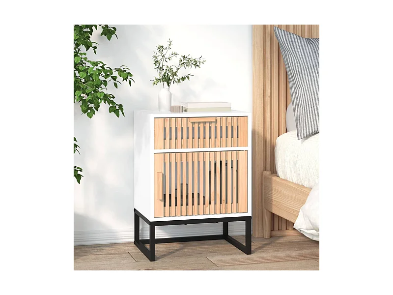 Mesita de noche blanca 40x30x55,5 cm madera contrachapada y hierro