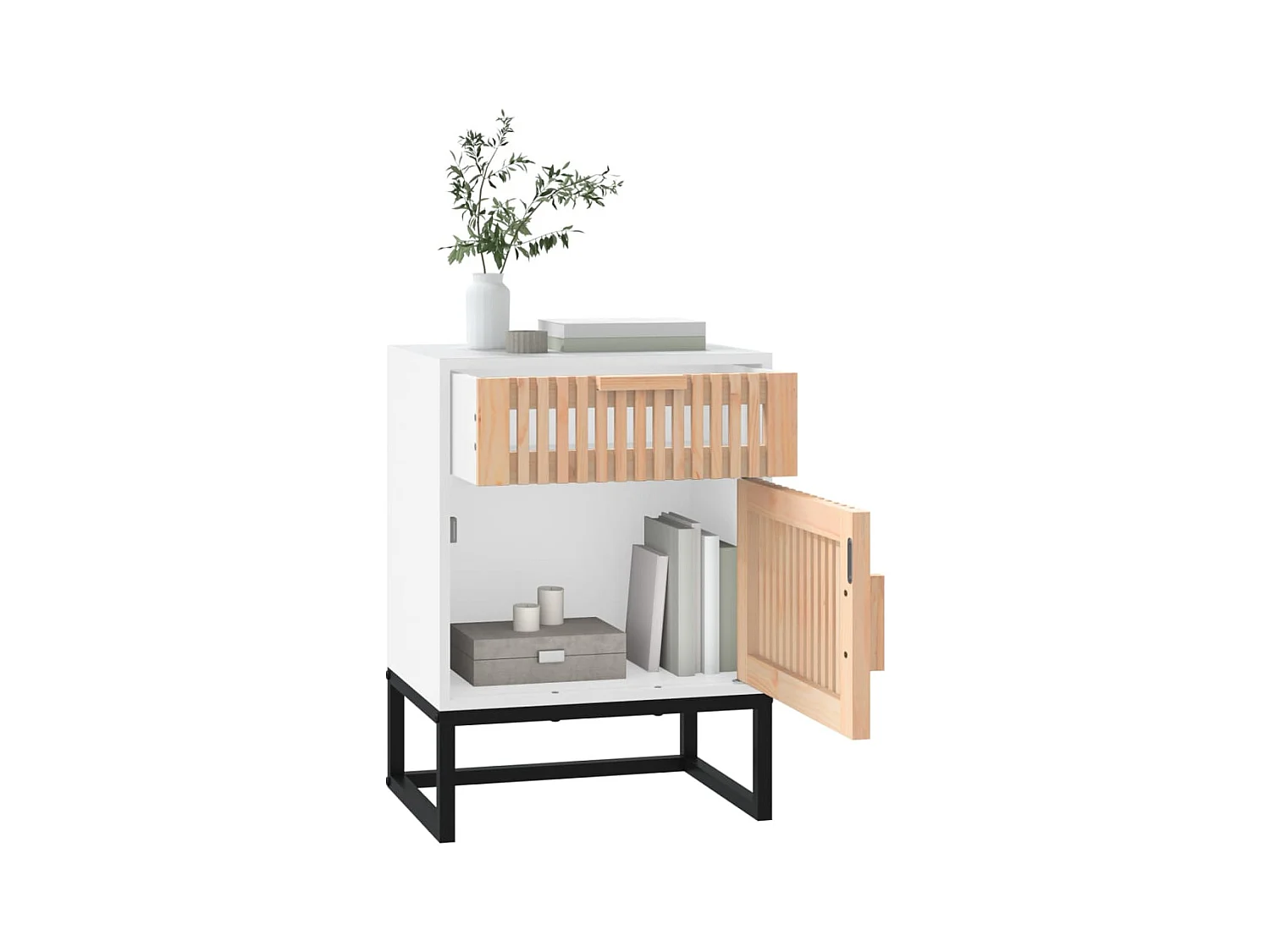 Wit nachtkastje 40x30x55,5 cm bewerkt hout en ijzer