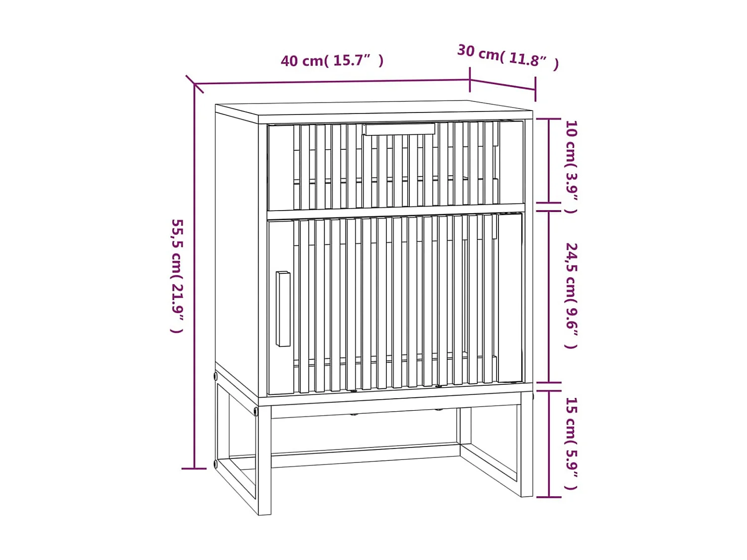 Comodino bianco 40x30x55,5 cm in legno ingegnerizzato e ferro