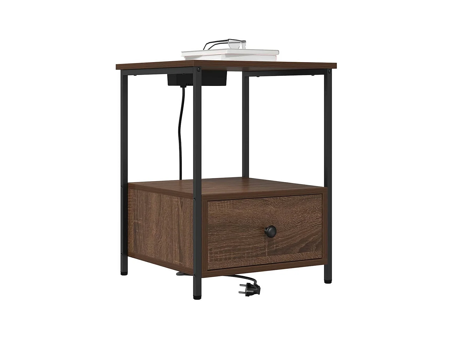 Mesita de noche con estación de carga 2 piezas Roble Marrón