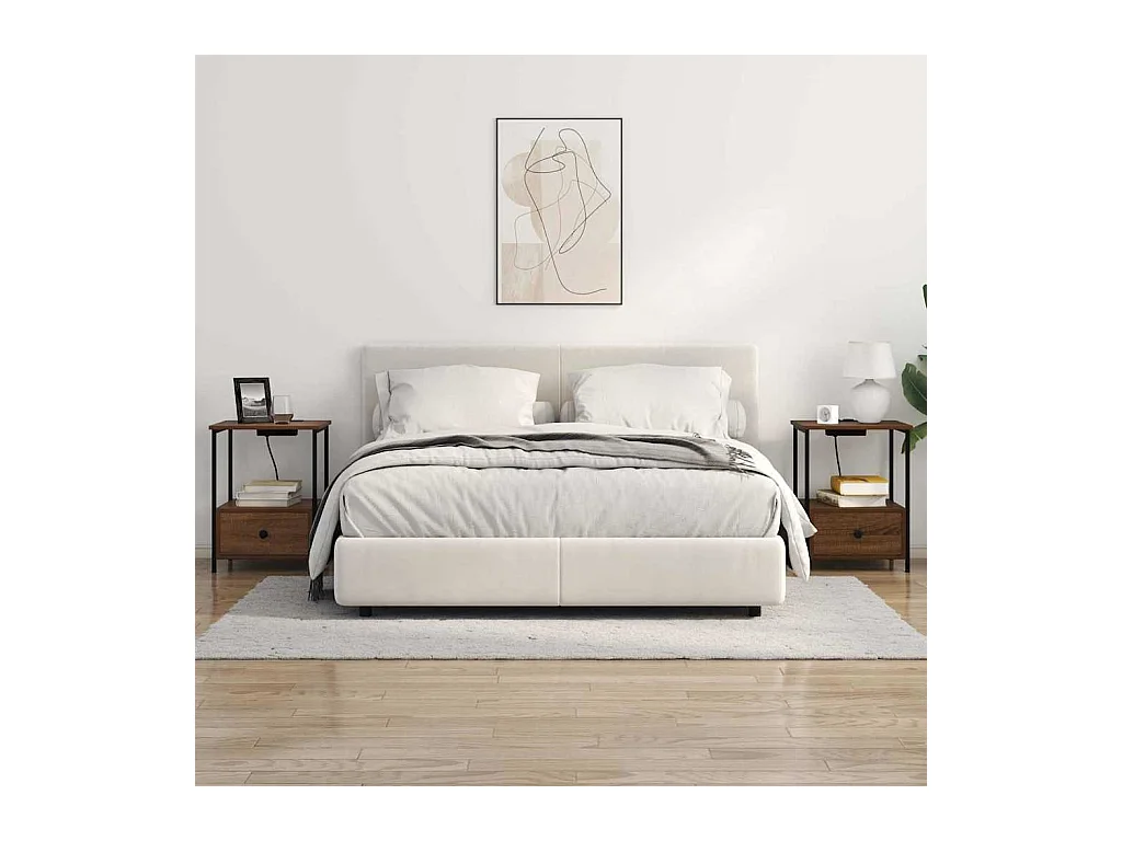 Mesita de noche con estación de carga 2 piezas Roble Marrón