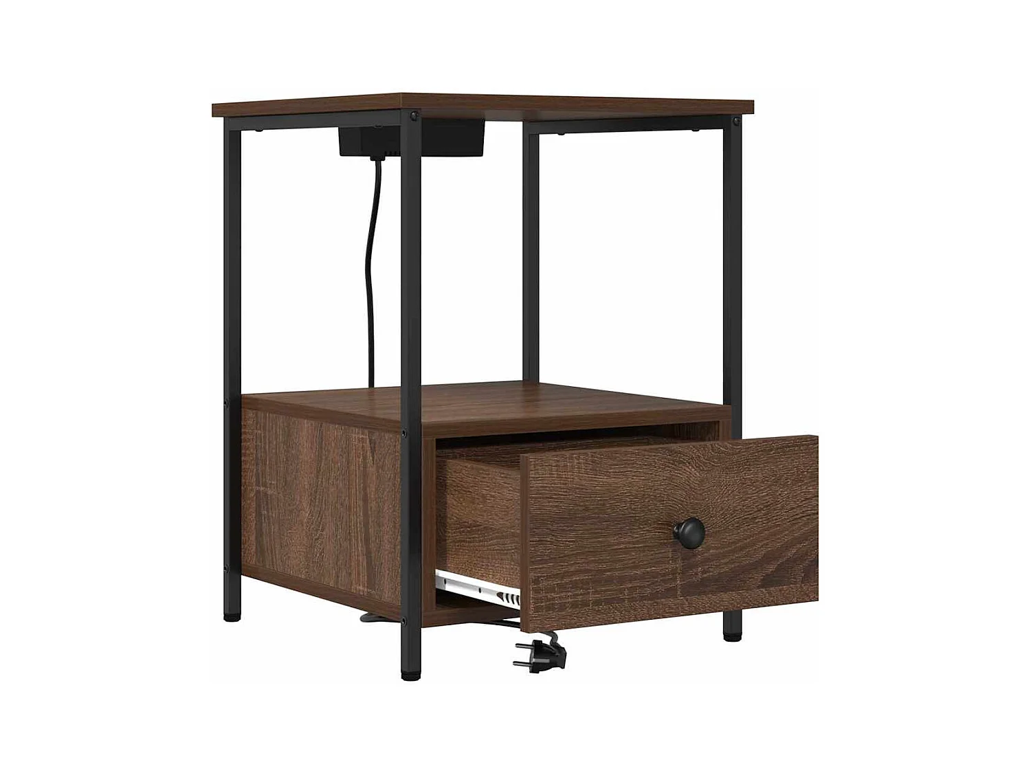 Mesita de noche con estación de carga 2 piezas Roble Marrón