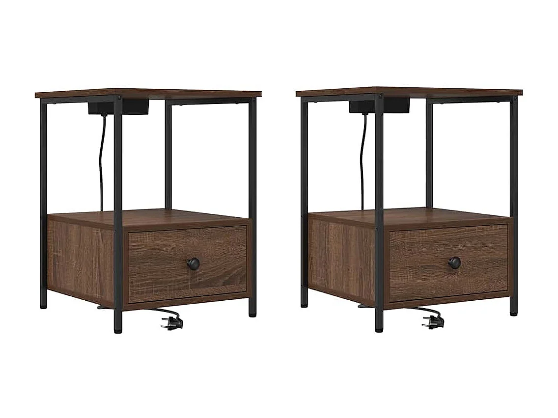 Table de nuit avec station de chargement 2 pcs Chêne marron