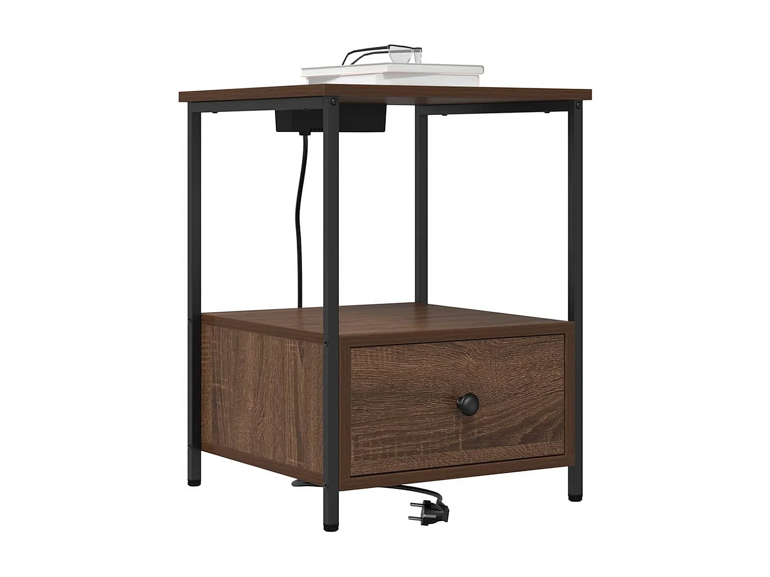 Table de nuit avec station de chargement 2 pcs Chêne marron