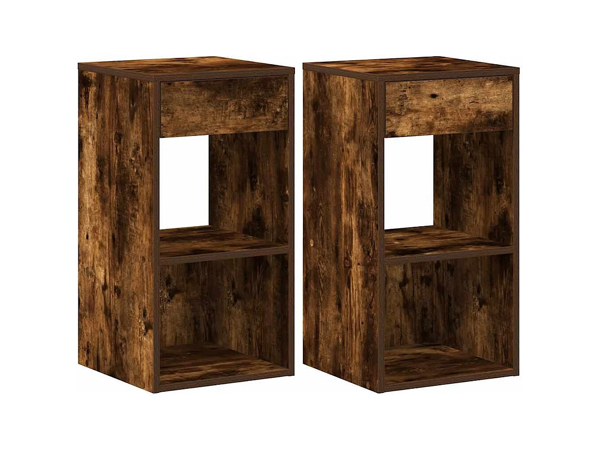Comodini con cassetto 2 pz rovere affumicato 35x34x66,5 cm