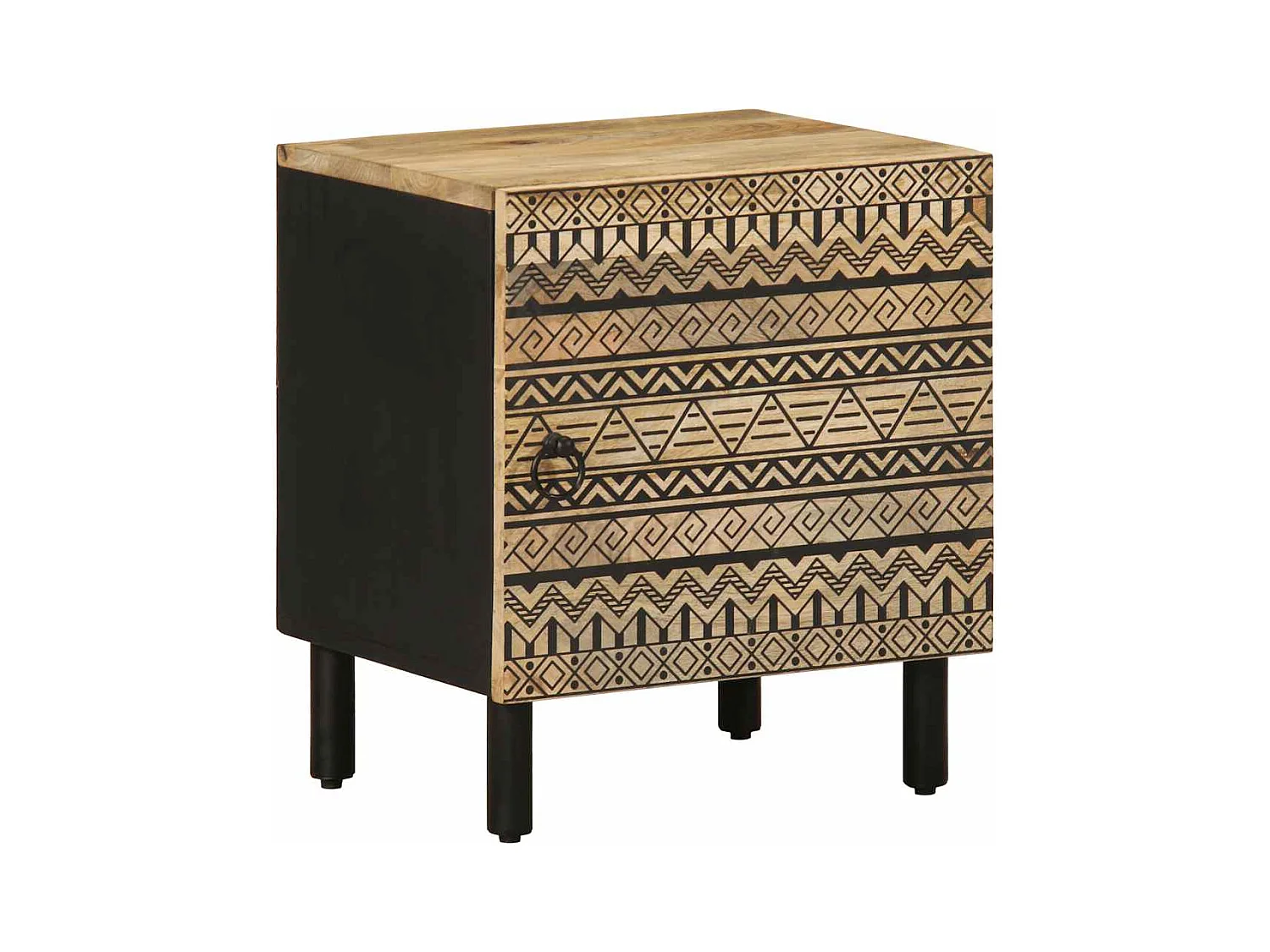 Mesita de noche negra 40x33,5x46 cm madera maciza de mango en bruto