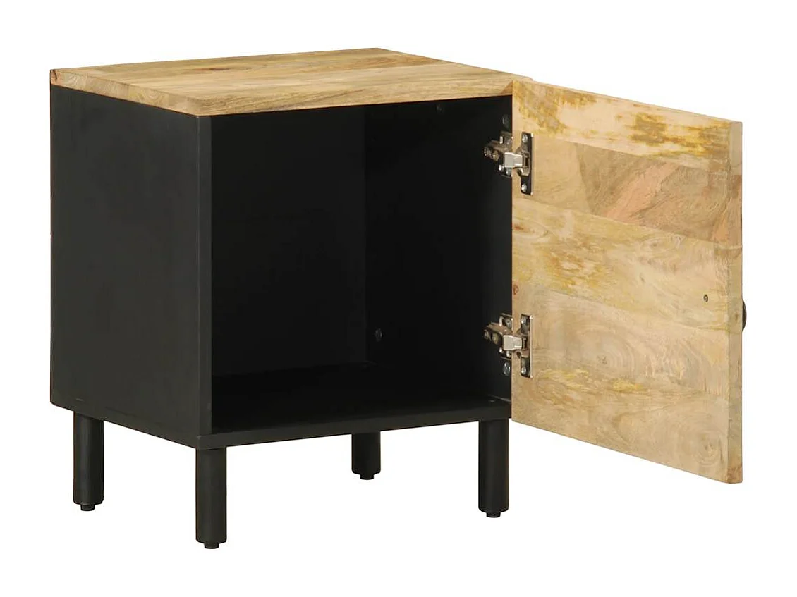 Mesita de noche negra 40x33,5x46 cm madera maciza de mango en bruto