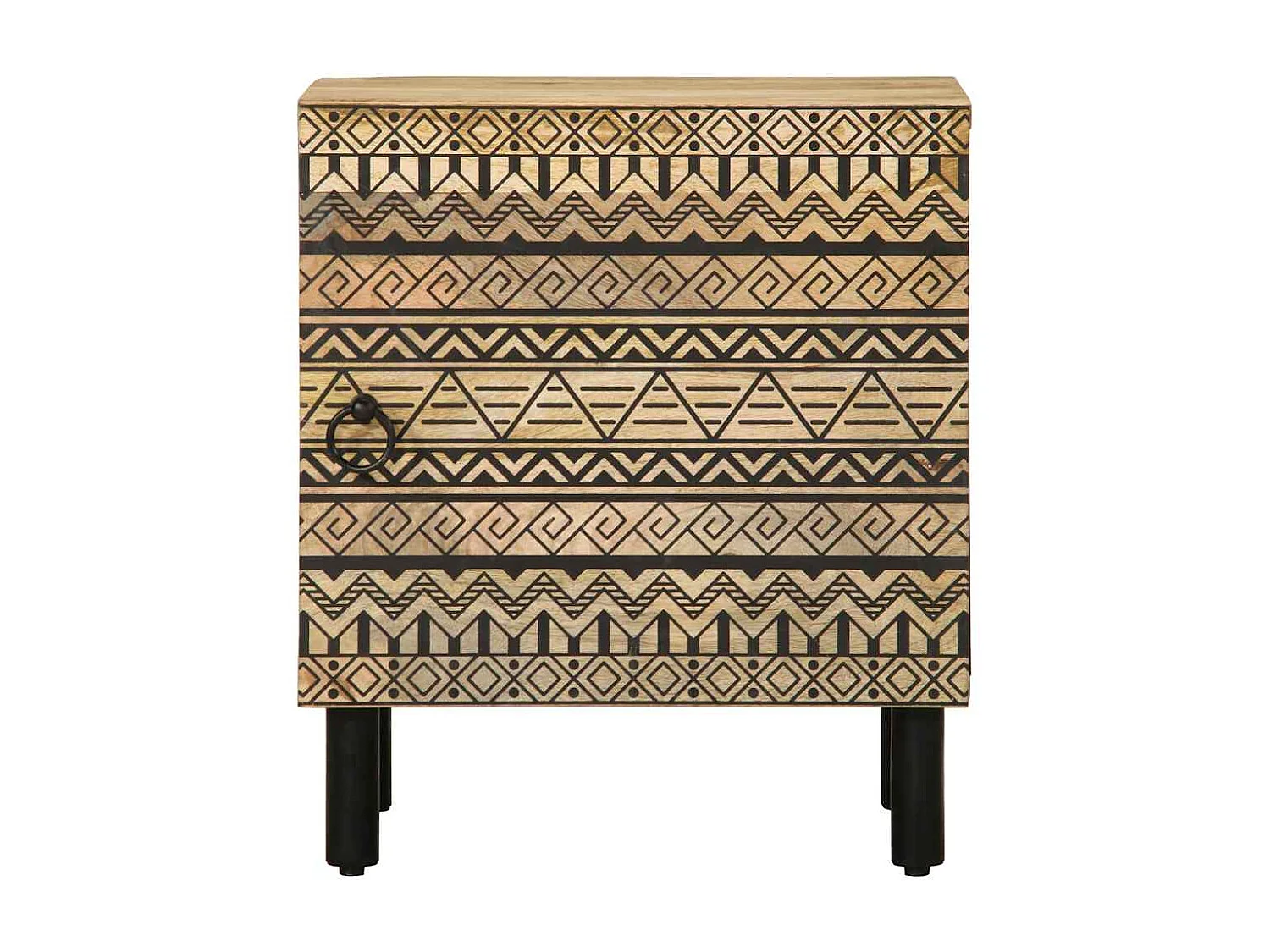 Mesita de noche negra 40x33,5x46 cm madera maciza de mango en bruto