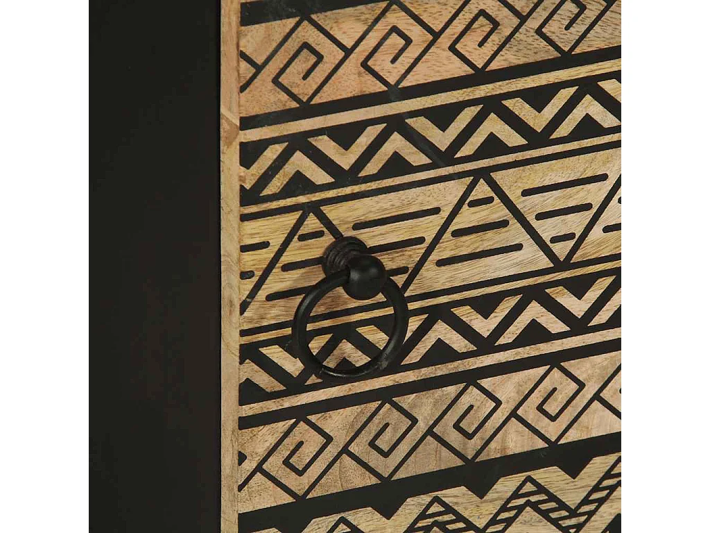 Mesita de noche negra 40x33,5x46 cm madera maciza de mango en bruto