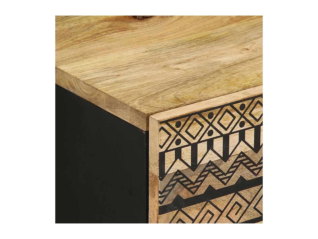 Table de chevet noir 40x33,5x46 cm bois de manguier massif brut