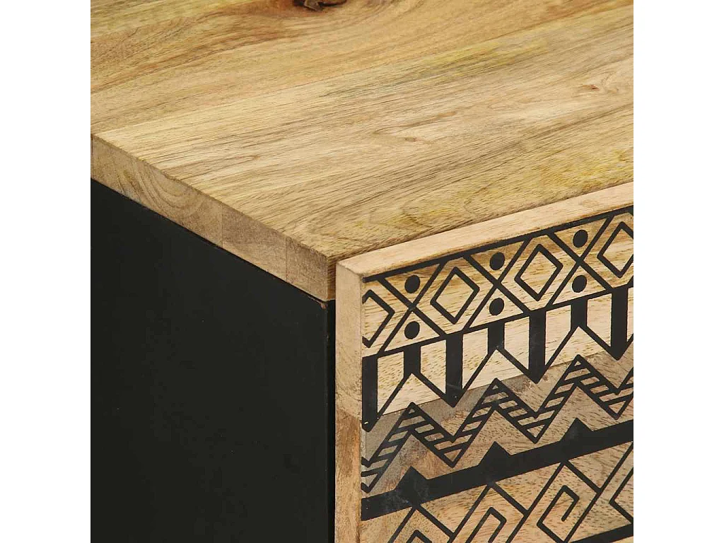 Table de chevet noir 40x33,5x46 cm bois de manguier massif brut