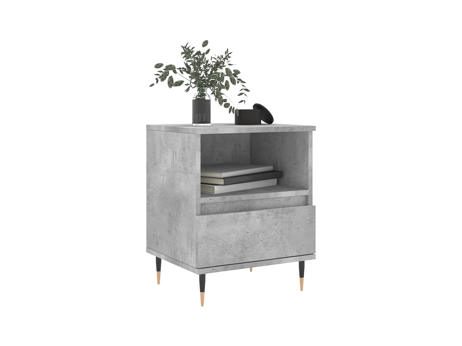 Mesita de noche de madera de ingeniería gris hormigón 40x35x50 cm