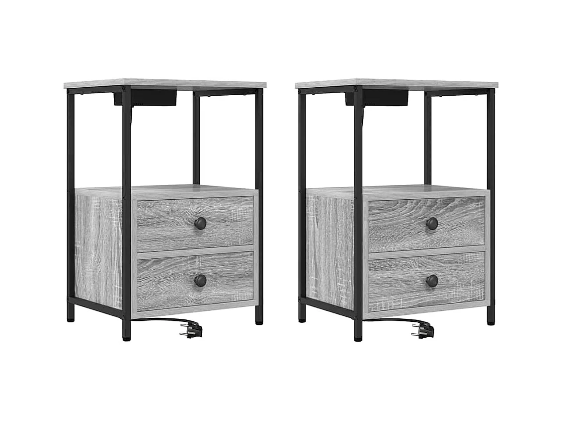 Mesita de noche de dos piezas en gris Sonoma con estación de carga