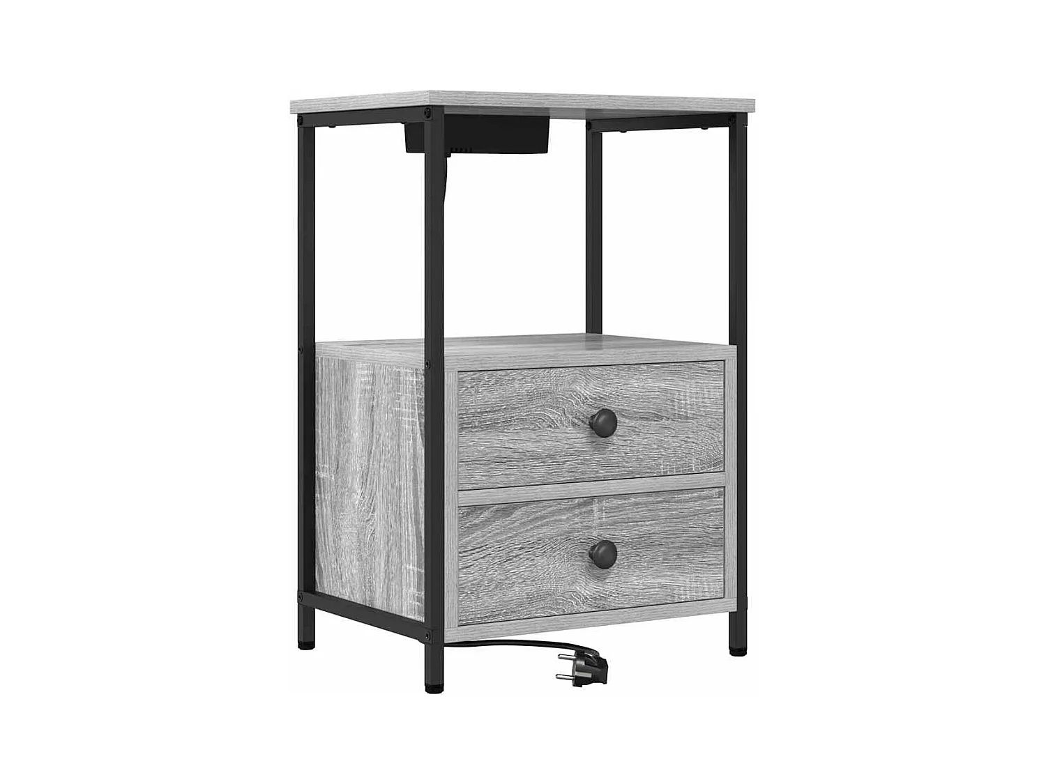 Mesita de noche de dos piezas en gris Sonoma con estación de carga