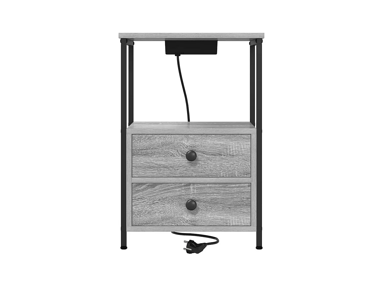 Mesita de noche de dos piezas en gris Sonoma con estación de carga