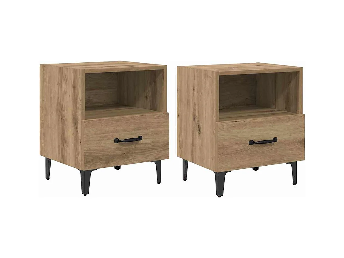 Nachtkastje 2 stuks handgemaakt eiken 40 x 35 x 47,5 cm
