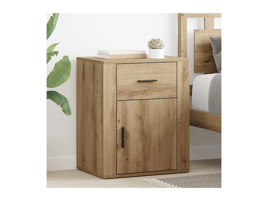 Mesilla de noche con cajón, roble artesanal, 50 x 36 x 60 cm