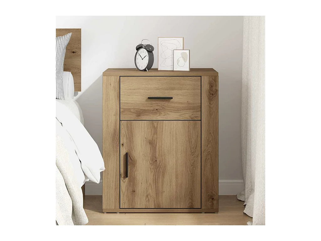 Mesilla de noche con cajón, roble artesanal, 50 x 36 x 60 cm