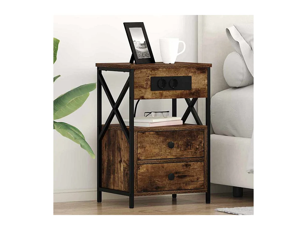 Comodino con cassetto 2 pz Rovere affumicato 40 x 31 x 60 cm
