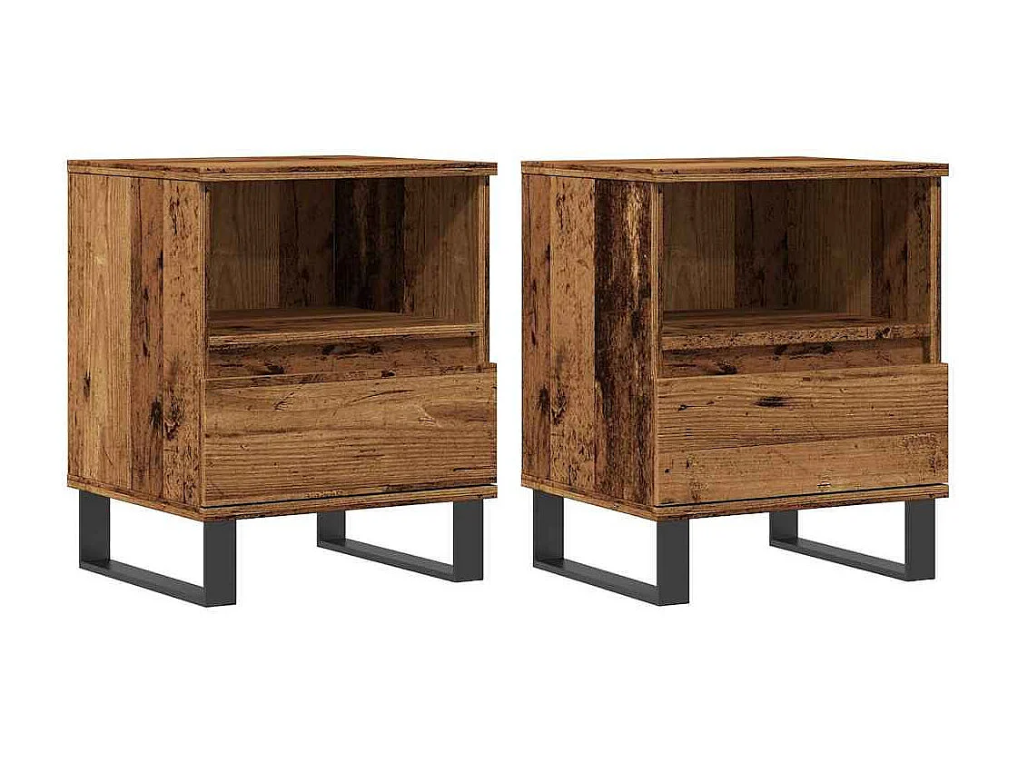 Nachtkastjes 2 stuks oud hout 40x35x50 cm bewerkt hout