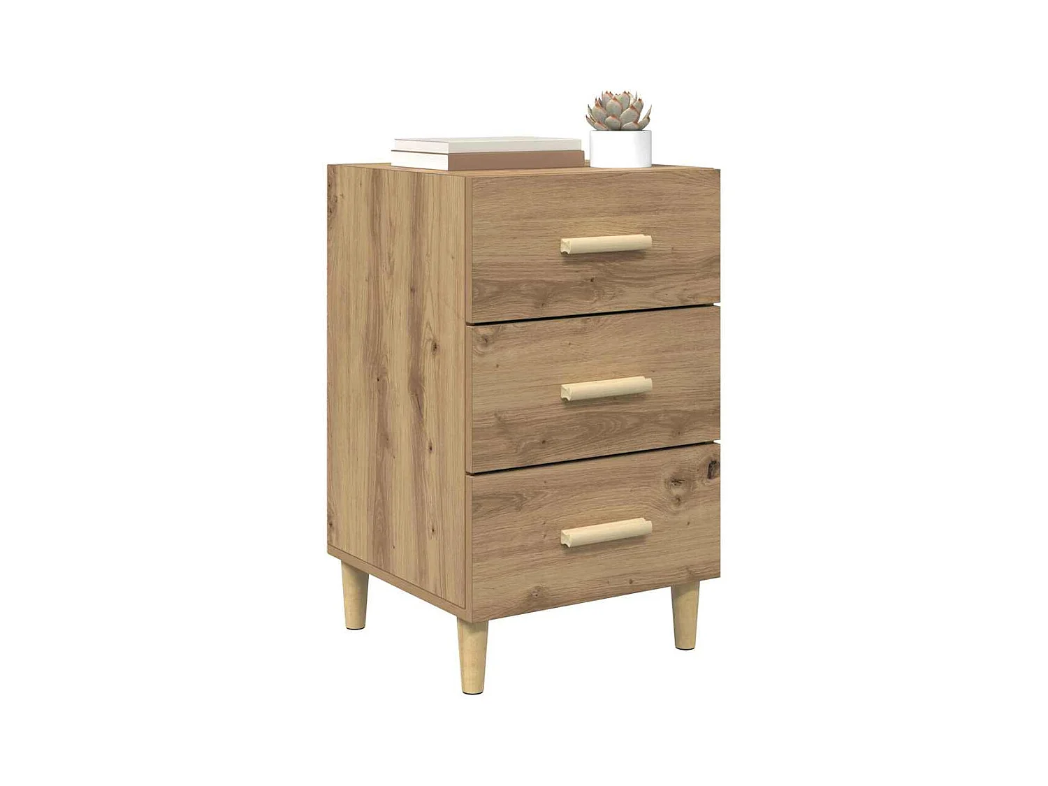 Comodino con cassetto, rovere lavorato a mano, 40 x 40 x 66 cm