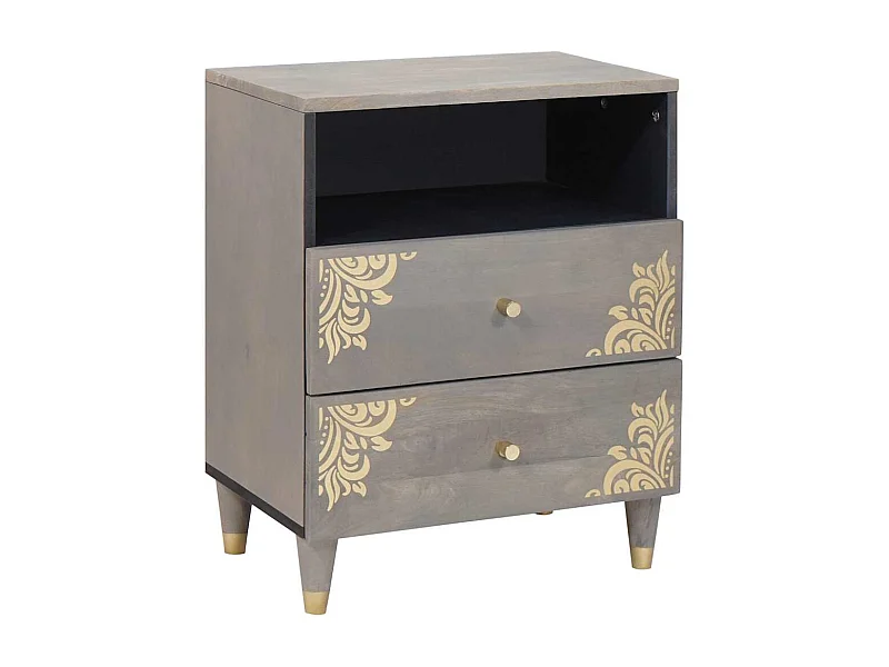 Mesilla de noche Gris 50 x 33 x 62 cm madera maciza de mango