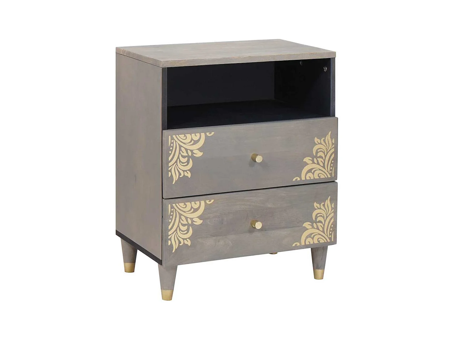 Mesilla de noche Gris 50 x 33 x 62 cm madera maciza de mango