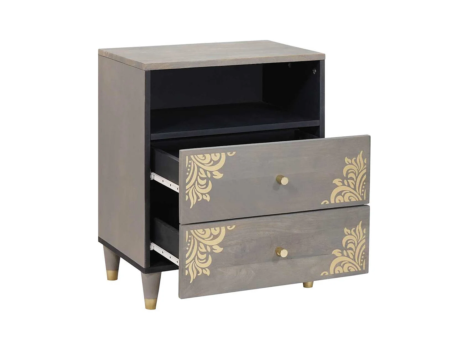 Mesilla de noche Gris 50 x 33 x 62 cm madera maciza de mango