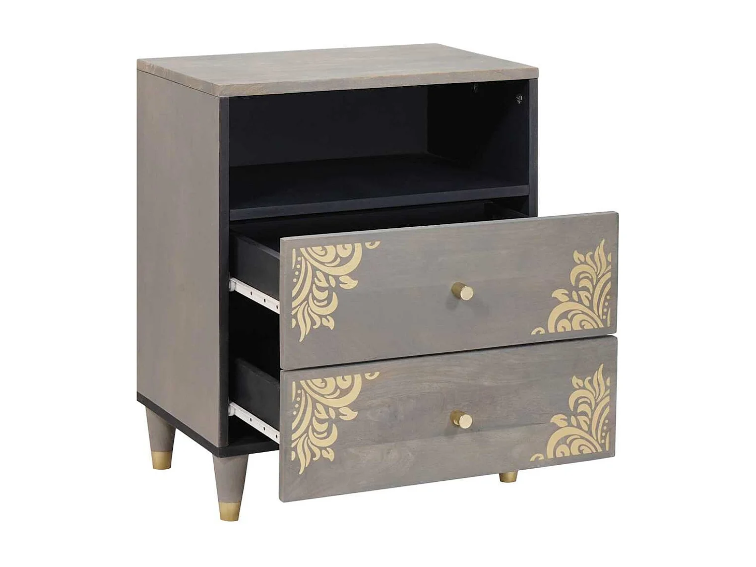 Cabinet de chevet Gris 50 x 33 x 62 cm bois de manguier massif