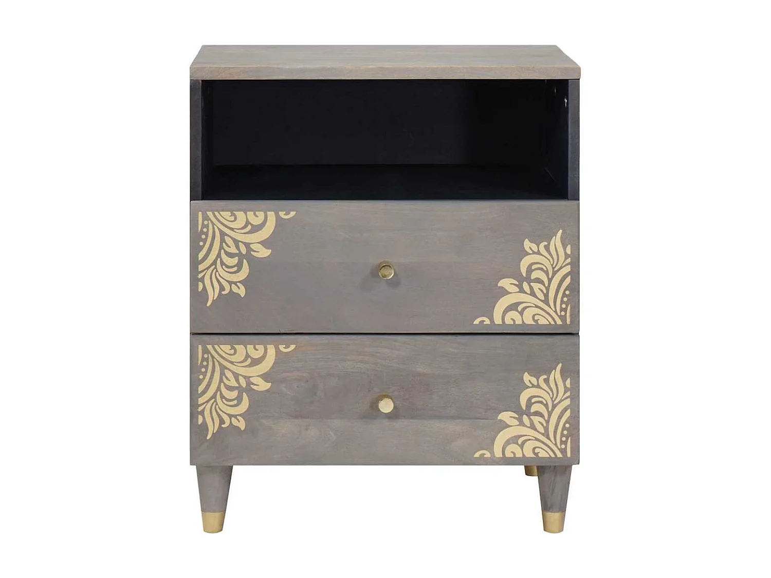 Cabinet de chevet Gris 50 x 33 x 62 cm bois de manguier massif