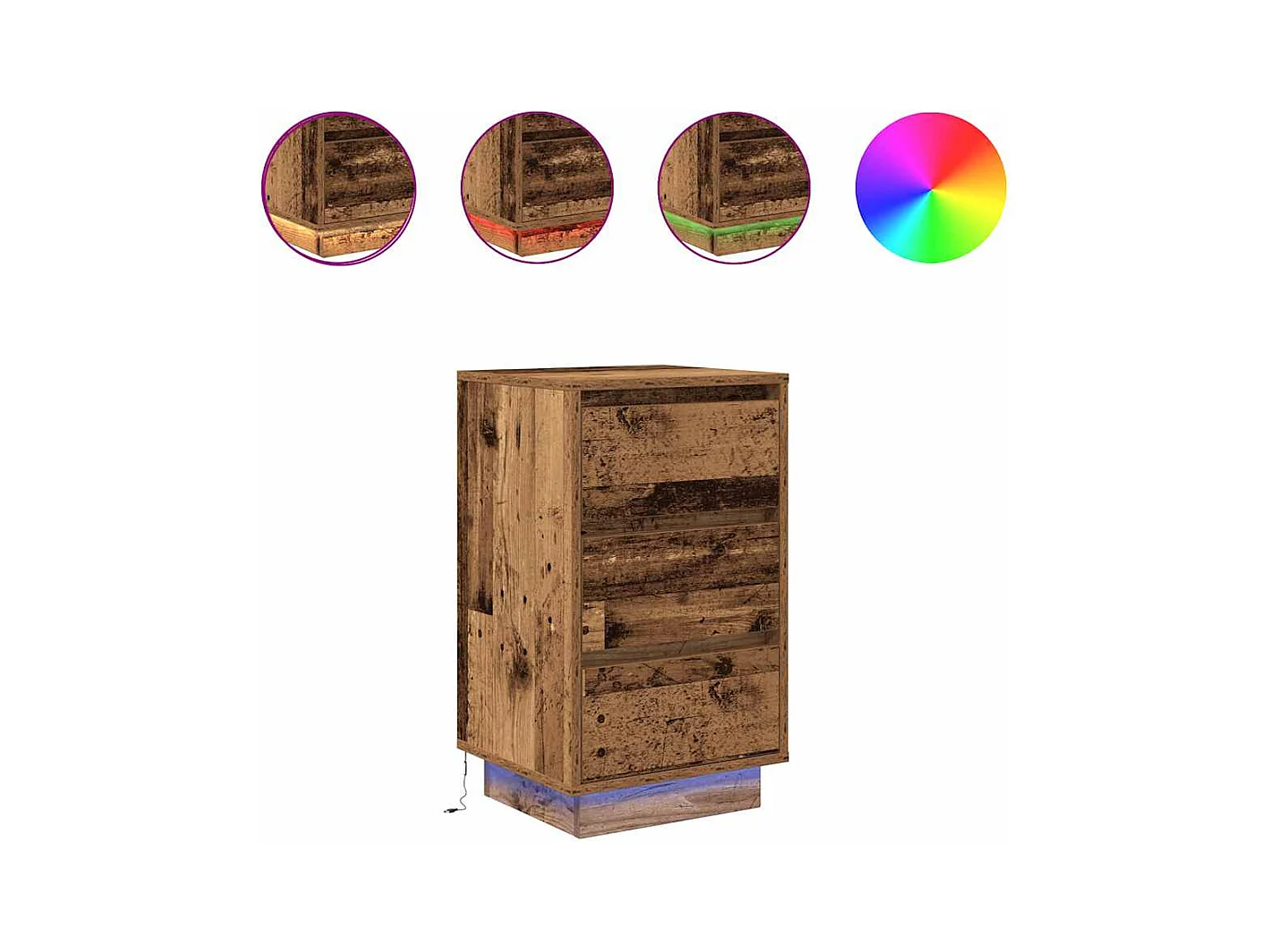 Comodino con luci a LED in legno vecchio 38x34x65 cm