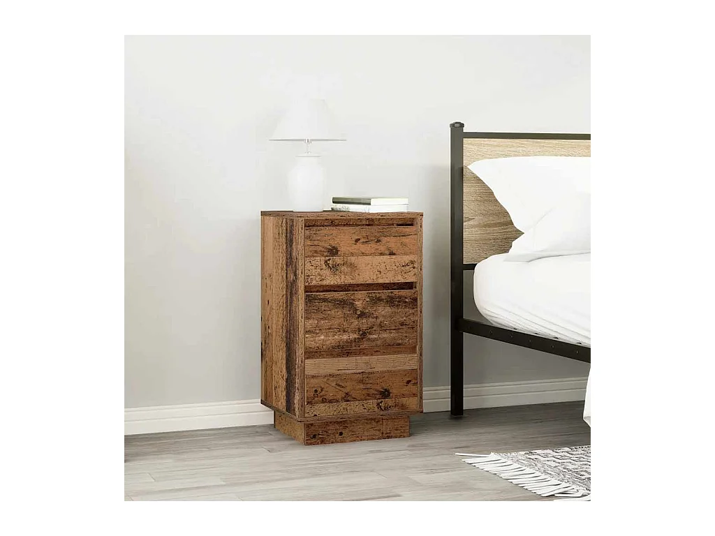 Comodino con luci a LED in legno vecchio 38x34x65 cm