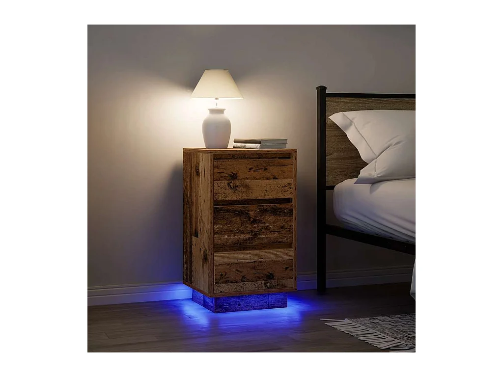 Table de chevet avec lumières LED vieux bois 38x34x65 cm