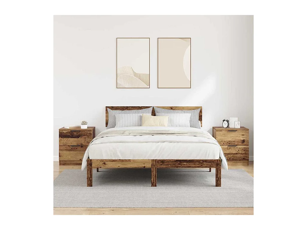 Mesilla de noche con cajón 2 piezas Madera antigua 45 x 39 x 50 cm