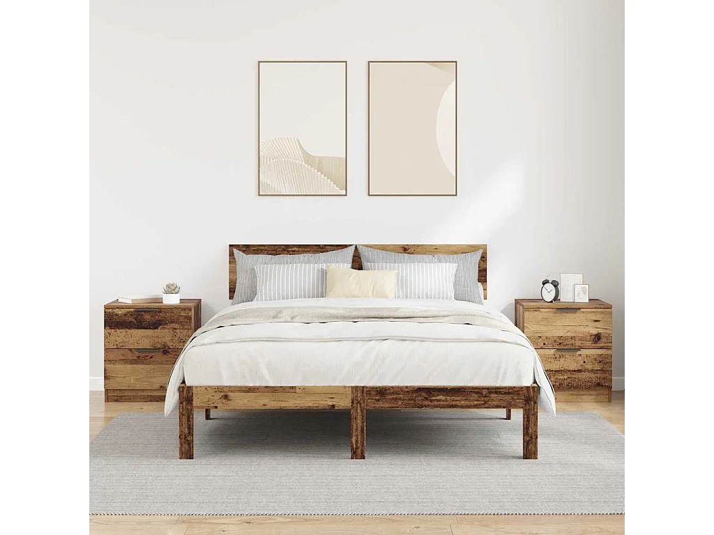 Mesilla de noche con cajón 2 piezas Madera antigua 45 x 39 x 50 cm