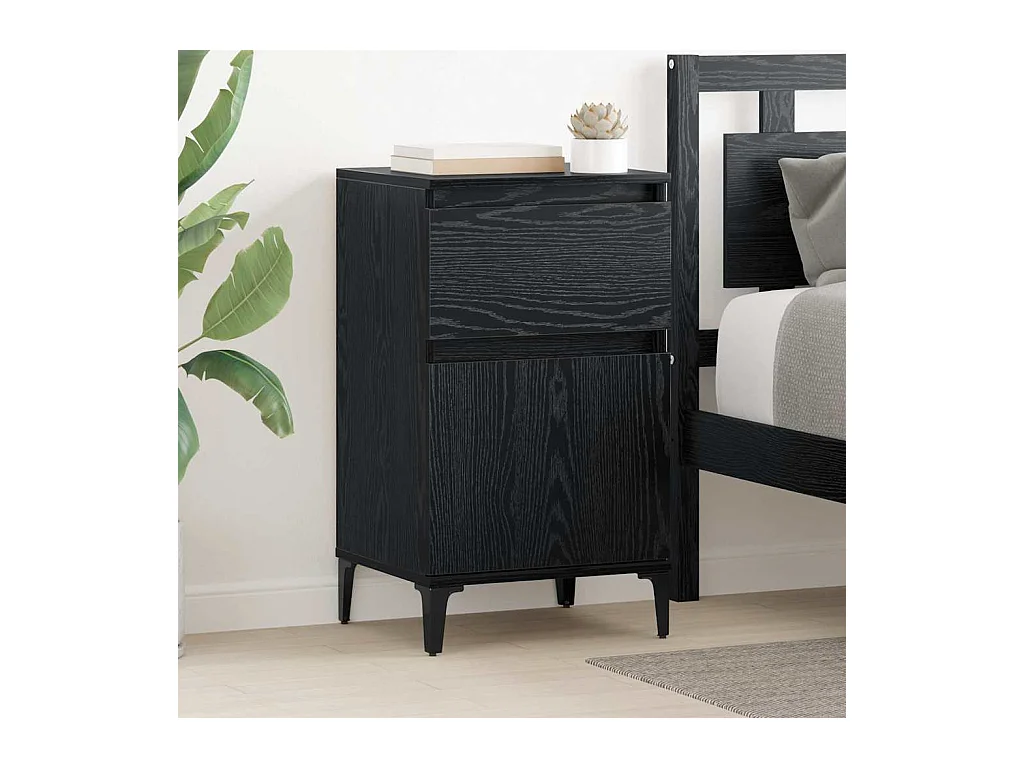 Comodino in rovere nero 40 x 35 x 70 cm in legno ingegnerizzato