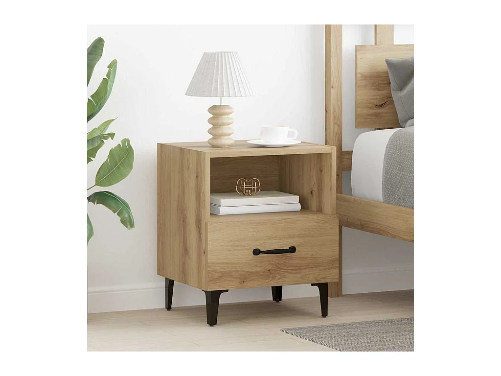 Comodino con cassetto, rovere lavorato a mano, 40 x 35 x 47,5 cm