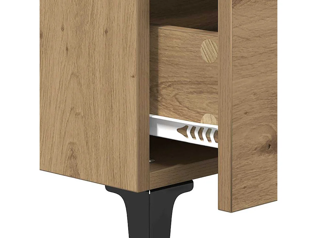 Comodino con cassetto, rovere lavorato a mano, 40 x 35 x 47,5 cm