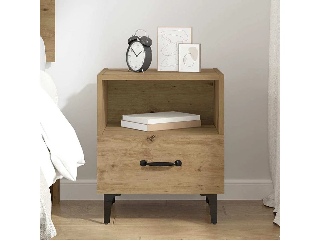 Cabinet de chevet avec tiroir chêne artisanal 40 x 35 x 47.5 cm