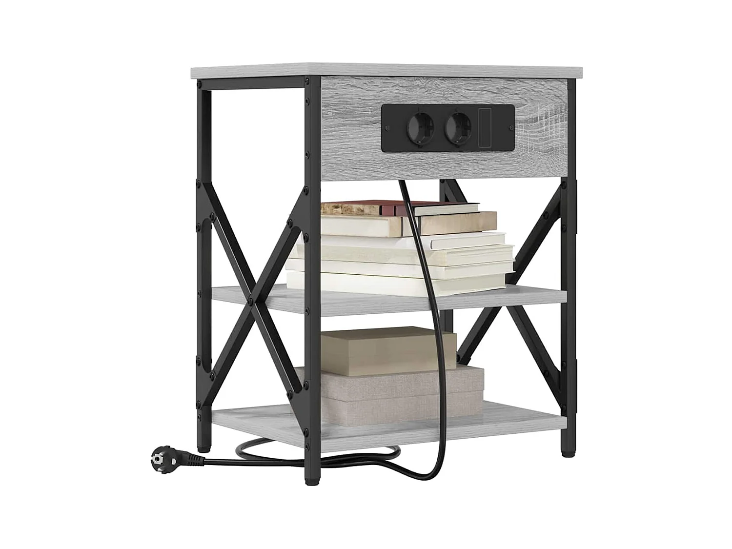 Comodino Sonoma Grey a 2 pezzi con stazione di ricarica