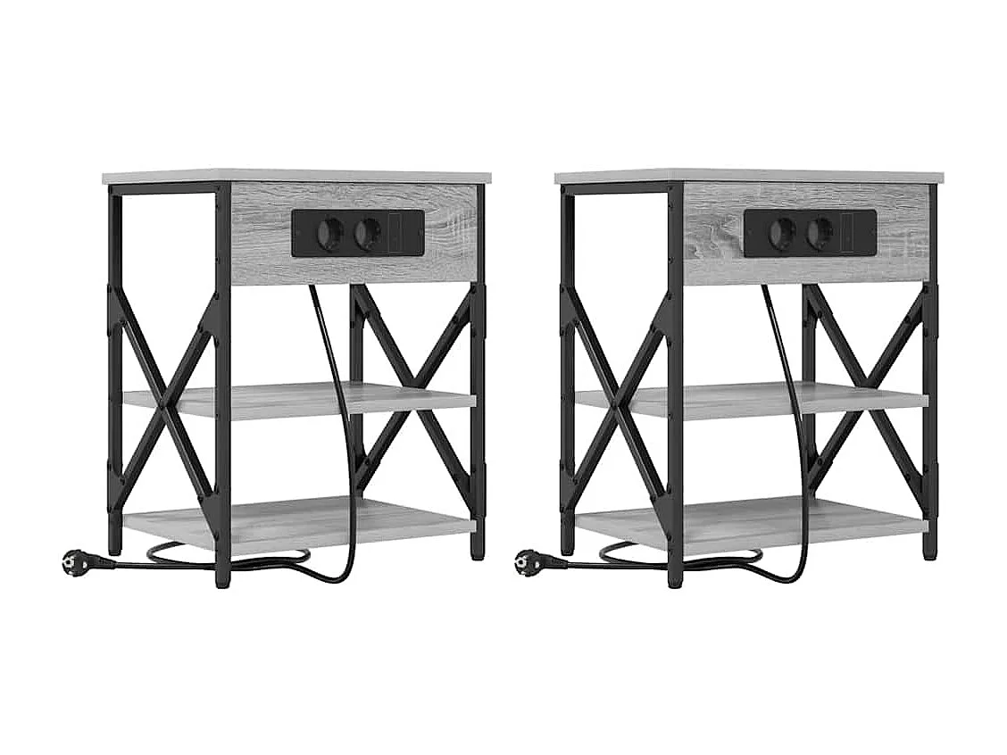 Table de nuit avec station de chargement 2 pcs Sonoma gris