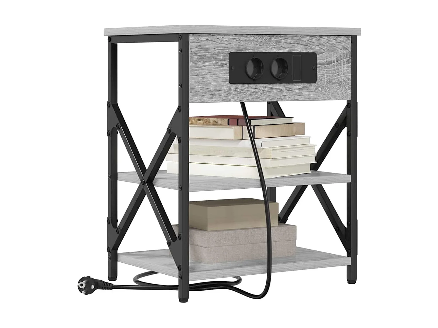 Table de nuit avec station de chargement 2 pcs Sonoma gris