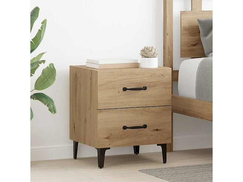 Mobiletto da letto con cassetto, rovere lavorato a mano, 40 x 35 x 47,5 cm