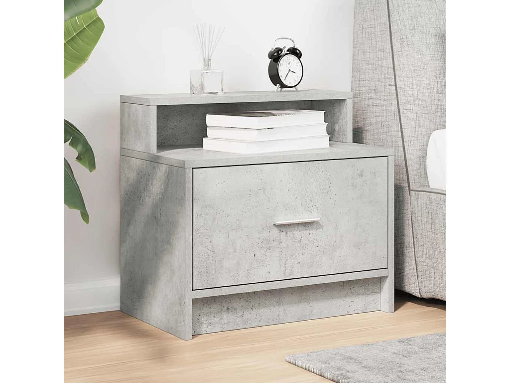 Comodino con cassetto, grigio cemento, 51x31x47 cm