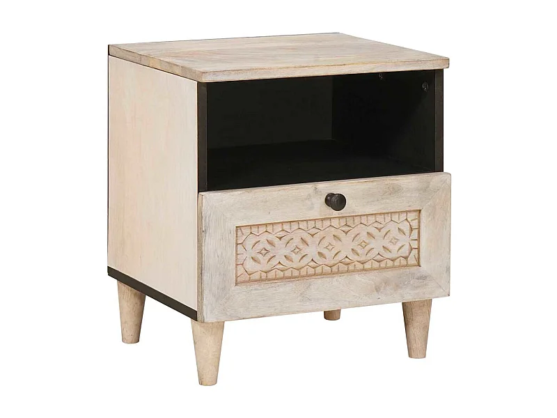 Beige nachtkastje 40 x 33 x 46 cm massief mangohout