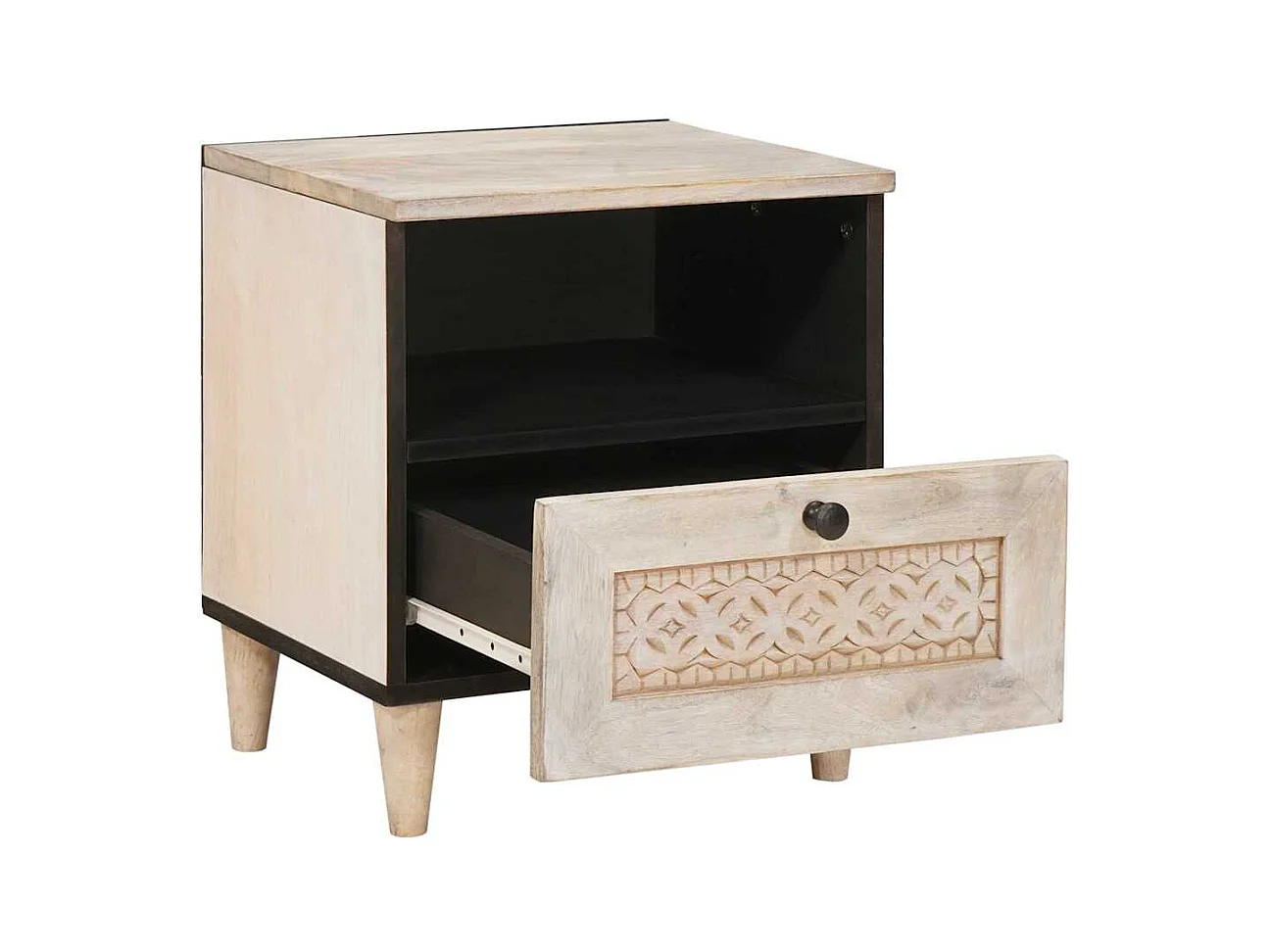 Table de chevet Beige 40 x 33 x 46 cm bois de manguier massif